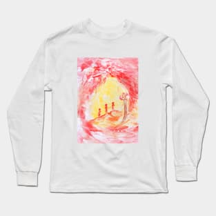 landscape with people. Hand drawn color illustration, painting, art, encaustic. Long Sleeve T-Shirt